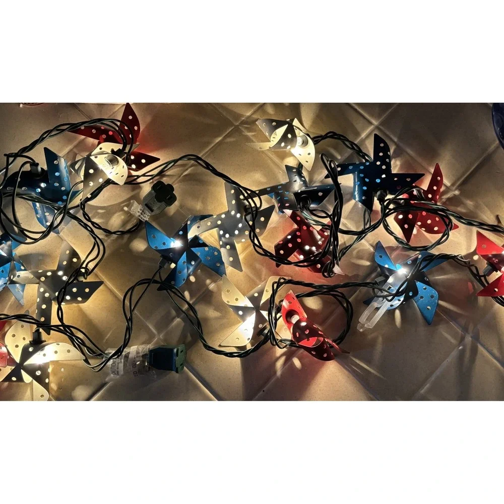 July 4th Light String Pinwheels LOT of 2 Red White Blue 84